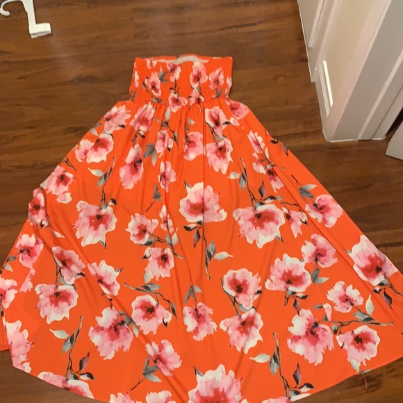Very cute shein romper/dress. Orange with pink flowers. Size 8Y. GOOD CONDITION. - Picture 2 of 4